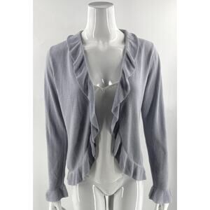 Ann Taylor Loft Cardigan Blue Gray Size Large Open Front Ruffle Womens